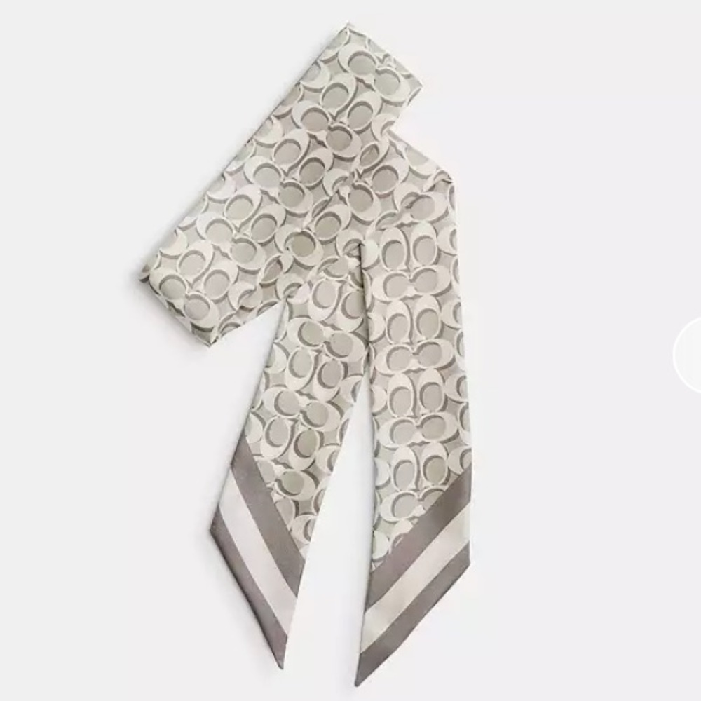 COACH #CCN71 ‘BONE’ Signature Silk Skinny Scarf, 50”x 2”, 100% Silk, NWT sealed